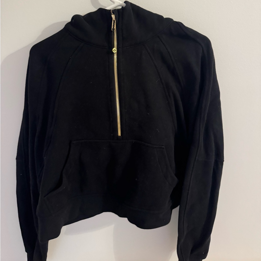 Lululemon Black Scuba Oversized Half-Zip Hoodie with Gold Zipper